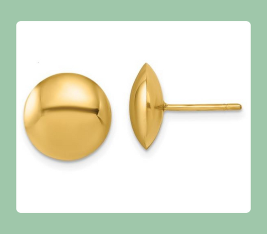 14K Yellow Gold Round Button Post Earrings