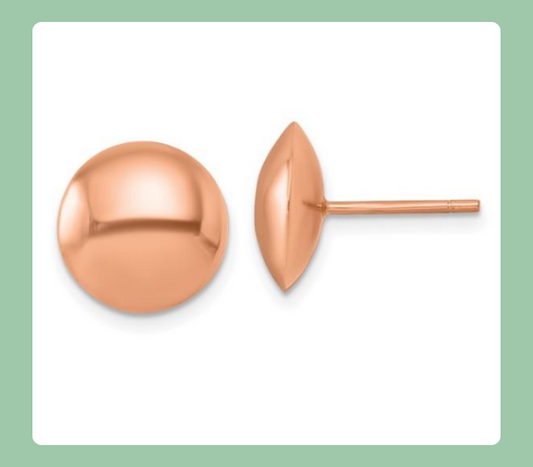 14K Rose Gold Round Button Post Earrings