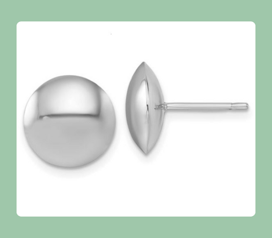 14K White Gold Round Button Post Earring